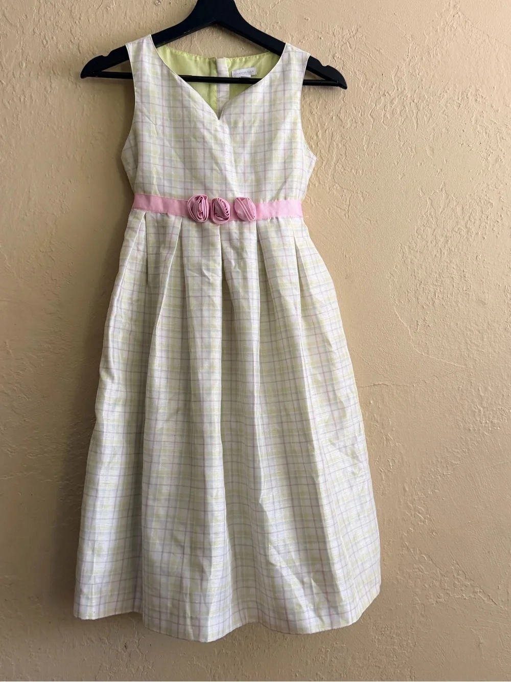 Charter Club Pastel Plaid Dress with Pink Rosette Sash